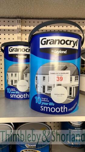 2 no 5L tins of Granocryl white masonry paint