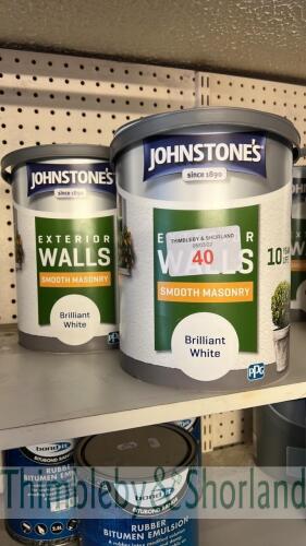 2 no 5L tins of Johnstones white masonry paint