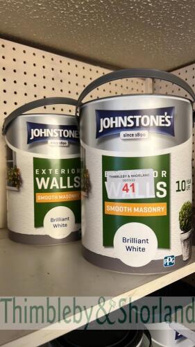 2 no 5L tins of Johnstones white masonry paint