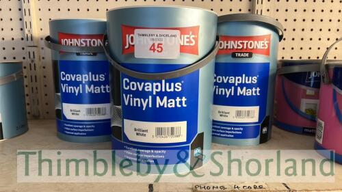 3 no 5L tins Johnstones paint matt white