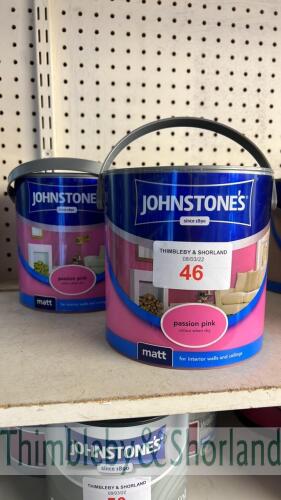 2 no 2.5L tins Johnstones paint, passion pink