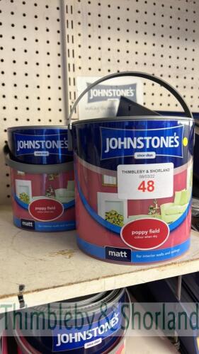 2 no 2.5L tins Johnstones paint, poppy field