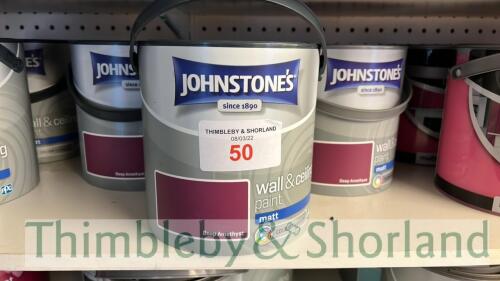 3 no 2.5L tins Johnstones paint, deep amethyst