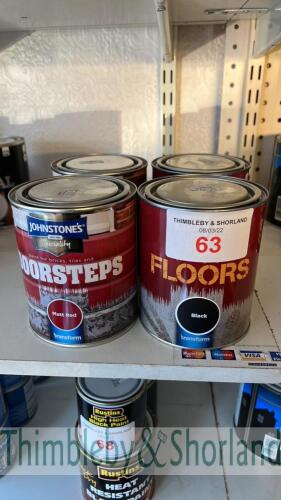 2 Johnstones black floor paint & 2 matt red doorstep paint