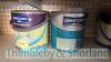 4 no tins of Johnstones 2.5L paint - rich red, moonlit sky, jade, lime crush - 2