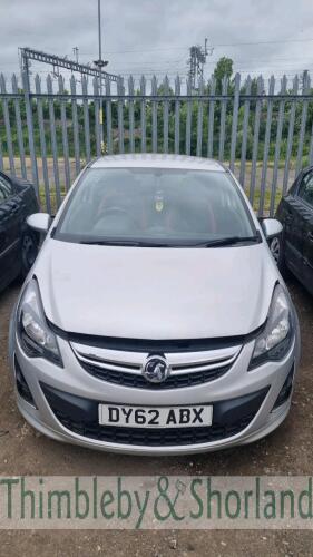 VAUXHALL CORSA SRI, DY62ABX Date of registration: 12/09/2012 1398cc, Petrol, Manual, Silver Odometer reading at last MOT: 143,653 miles MOT expiry date: 14/12/2021 No key, V5 available Category N Insurance Loss 18.10.2018