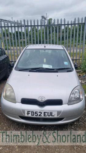 TOYOTA YARIS VVTI COLOUR COLLECT, FD52EUL Date of registration: 01/11/2002 998cc, Petrol, Manual, Silver Odometer reading at last MOT: 146,870 miles MOT expiry date: 21/09/2021 No key, V5 available