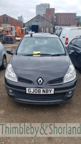 RENAULT CLIO EXPRESSION, GJ08NBY Date of registration: 17/03/2008 1149cc,Manual, Petrol, Black Odometer reading at last MOT: 85,229 miles MOT expiry date: 27/06/2022 No key, V5 available Category S insurance loss 26.07.2021