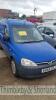 VAUXHALL COMBO 2000 CDTI 16V,EY55SZJ Date of registration: 07/12/2005 1248cc, Diesel, Manual, Blue Odometer reading at last MOT: 96,372 miles MOT expiry date: 12/10/2022 No key, V5 available Category N Insurance Loss 18.06.2019 - 2