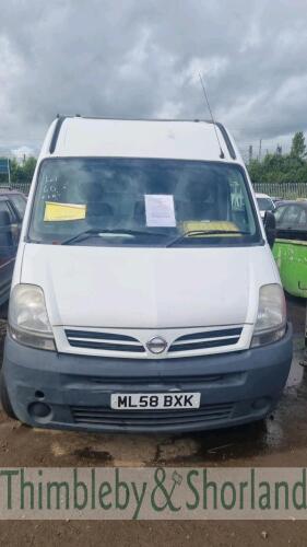 NISSAN INTERSTAR 100 SE MWB, ML58BXK Date of registration:30/09/2008 2464cc, Diesel, Manual, White Odometer reading at last MOT: 117,326 miles MOT expiry date: 12/11/2021 No key, V5 available