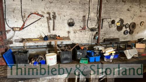 Work bench contents and bench grinder - not the bench