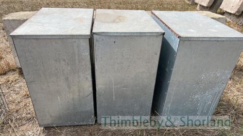 3 galvanised corn bins