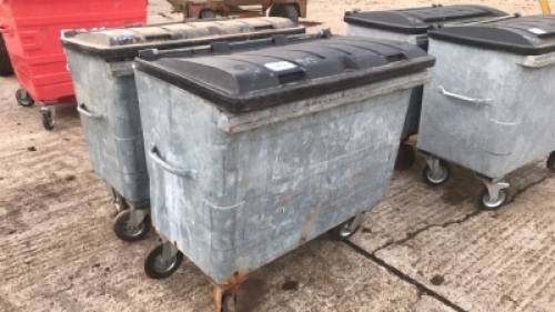 2 galvanised wheelie bins