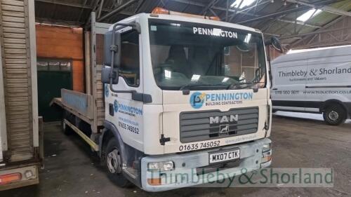 MAN TGL7.180 7.5 tonne beaver tail plant lorry Registration MX07 CTK 4580cc, diesel MOT expiry 28.02.2023