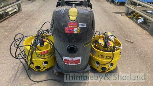 Karcher vacuum and 2 Numatic James vacuums