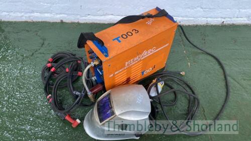 Newarc RT2000 DC tig welder 110/240v with mains plug, tig torch, gas hose, and Parweld XR936H welding head shield