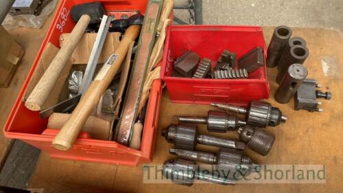 Morse tapper lathe chucks x5, chuck jaws, hand tools