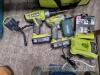 2 Ryobi cordless drills and 2 line cross laser - 2