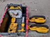 2 Dewalt cordless vacuums, 2 Dewalt lights, charger & 4 batteries