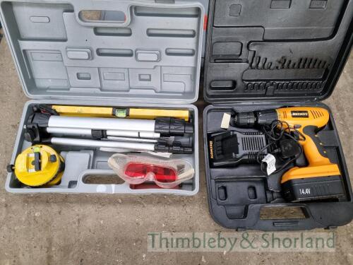 Maxwerx cordless drill and laser spirit level kit