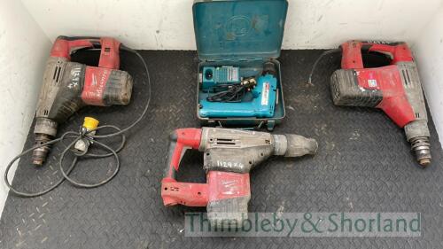 3 Milwaukee breakers and Makita cordless drill