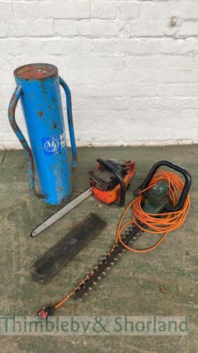 Petrol chain saw, Bosch hedge cutter and post driver