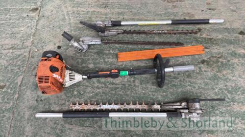 Stihl garden tool with 3 hedge cutter attachments