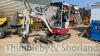 Takeuchi TB215R mini digger (2018) 1008 Hrs Long arm, canopy, zero tail swing, expanding rubber tracks, blade, piped, QH, 5 buckets. Complete with original purchase documentation. Current LOLER certificate. - 2