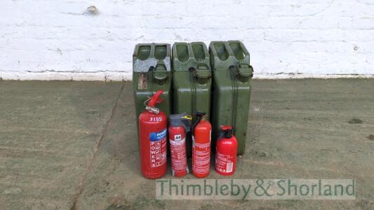 3 fuel cans and 4 fire extinguishers