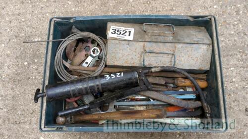 Box of tools, grease gun