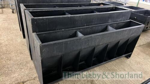 3 plastic feed hoppers