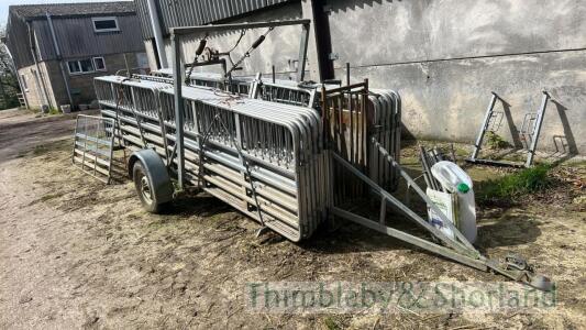 Pratley trailer mounted sheep handling system, Hibrid extended 14ft race with 38 x7ft hurdles, singleand double race