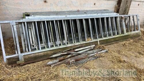 14 sheep feed barriers with 4 gates, with 6 posts and 12 pins 2 x 14ft 6in, 12 x 10ft