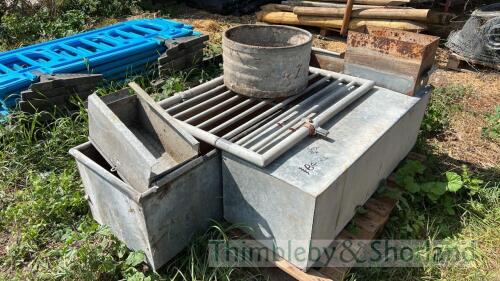 2 water troughs, feeder and heavy galvanised gate