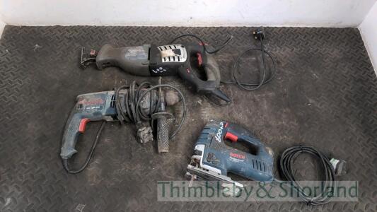 Bosch jig saw, Bosch hammer drill and Skil reciprocating saw