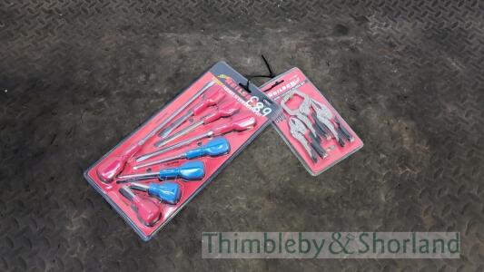 8pc screwdriver set and 3pc locking pliers set