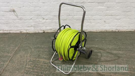 Hose reel and hose, 100m, 8mm Steamline high vis hose