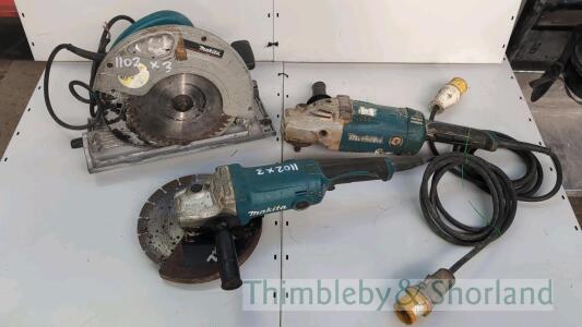 2 Makita angle grinders and Makita circular saw