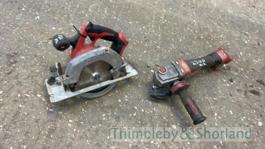 Milwaukee grinder and circular saw