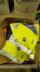 Box of various sized hi viz wear