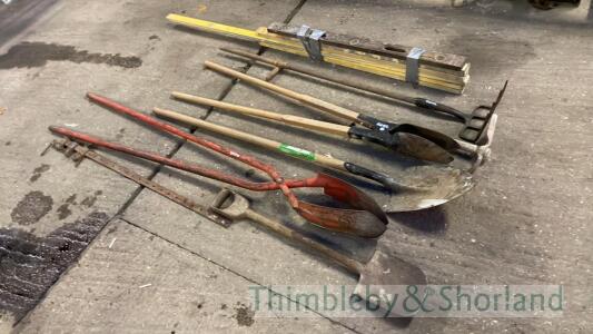 Various hand tools and spirit levels