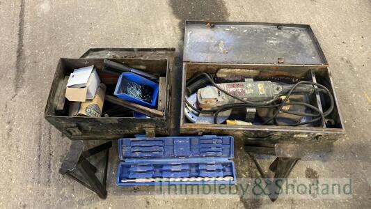 Angle grinder, axle stands, ammo box