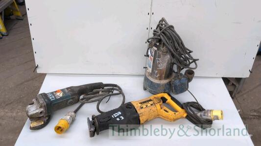 Angle grinder, sub pump and reciprocating saw