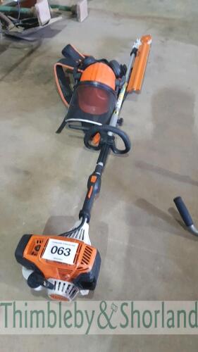 Stihl KM131R long reach hedge cutter with harness and helmet