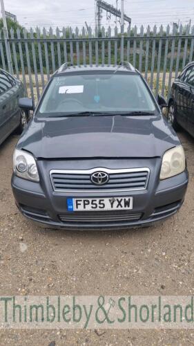 TOYOTA AVENSIS T3-S D-4D - FP55 YXW Date of registration: 10.12.2005 1995cc, diesel, 5 speed manual, grey Odometer reading at last MOT: 145,147 miles MOT expiry date: 05.02.2022 No key, V5 available This vehicle was the subject of a Category D insurance