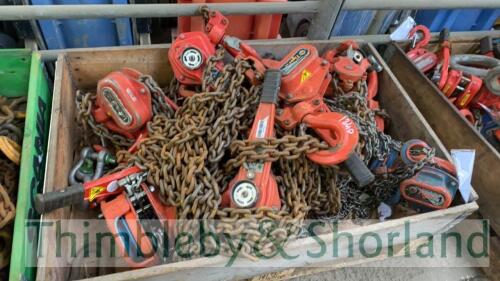 Pallet of lifting chains + lever hoists